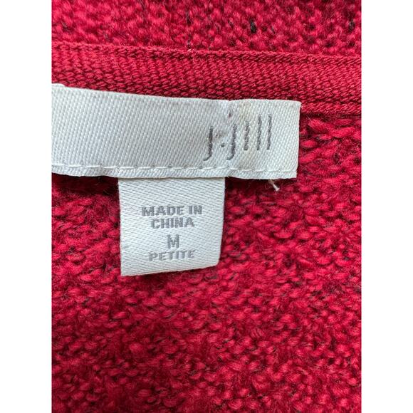 J Jill Women’s Cardigan Sz M Petite Open Front Red Pockets Knit Holiday Flaws - Picture 4 of 11